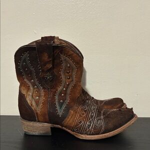 Corral Brown and Tan Ankle Boots with Embroidered Details